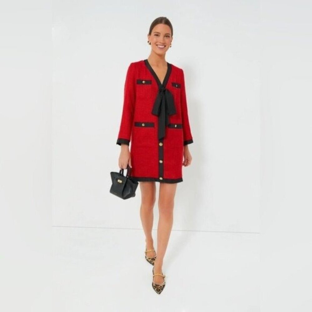 Pomander Place NEW Red Coco Tweed Long Sleeve Retro Preppy Mini Dress Size XL - Picture 12 of 13